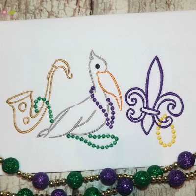 Mardi Gras Pelican embroidery Design